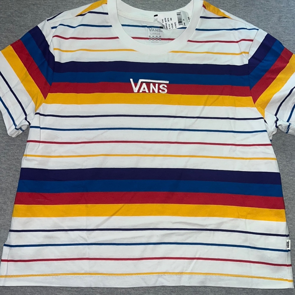 Vans white t-shirt with multicolor stripes